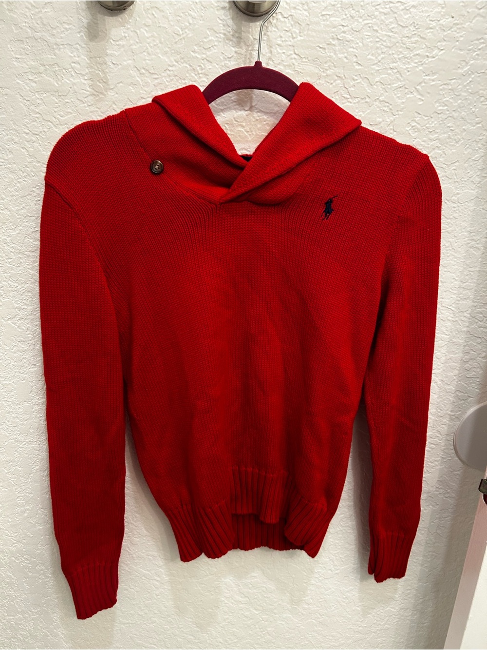Polo by Ralph Lauren Red Shawl-Collar Knit Sweater